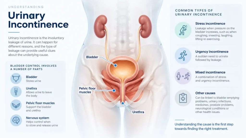 incontinence direct Doncaster infographic on urinary incontinence symptoms reasons and treatment options