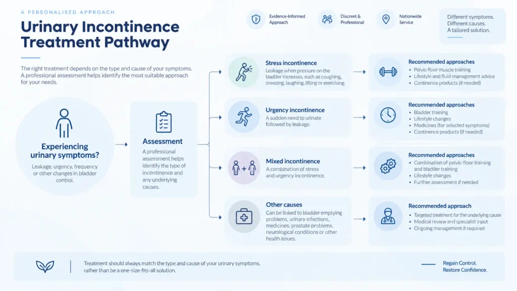urinary incontinence treatment options infographics from the incontinence direct Doncaster