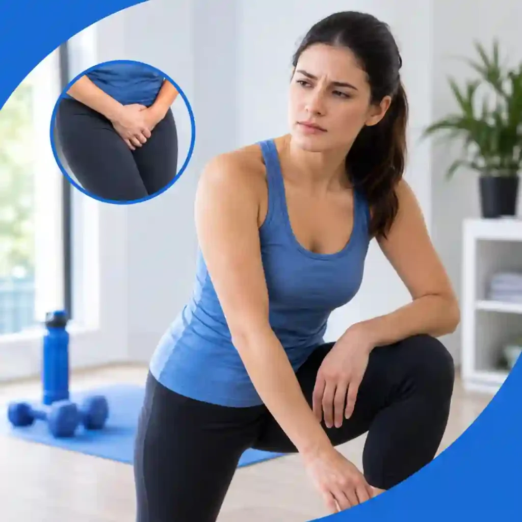 Pelvic-floor exercise Doncaster guidance for urinary leakage, focusing on correct muscle technique, relaxed breathing, muscle relaxation and seeking professional advice if symptoms worsen.
